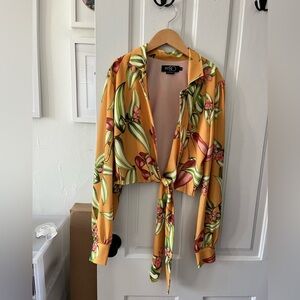 PatBO Floral Print Plunge Neckline Crop Top